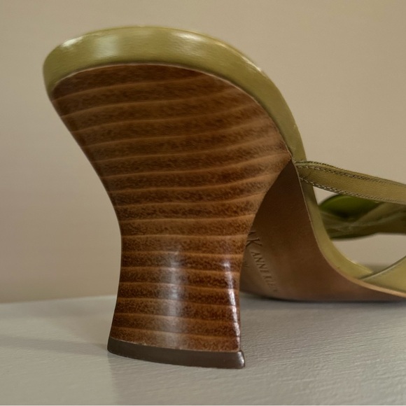 NIB Vintage Anne Klein KKreese Women's Green Leather Slip On Heel Sandals Sz 10 - Picture 3 of 7